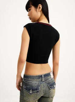 Mini cutout neckline printed T-shirt