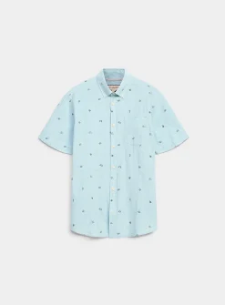 Mini-pattern cotton-linen shirt