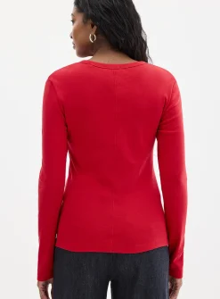Mini-ribbing long-sleeve T-shirt