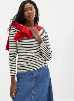 Mini-ribbing striped long-sleeve T-shirt