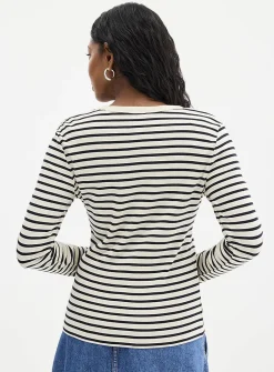 Mini-ribbing striped long-sleeve T-shirt