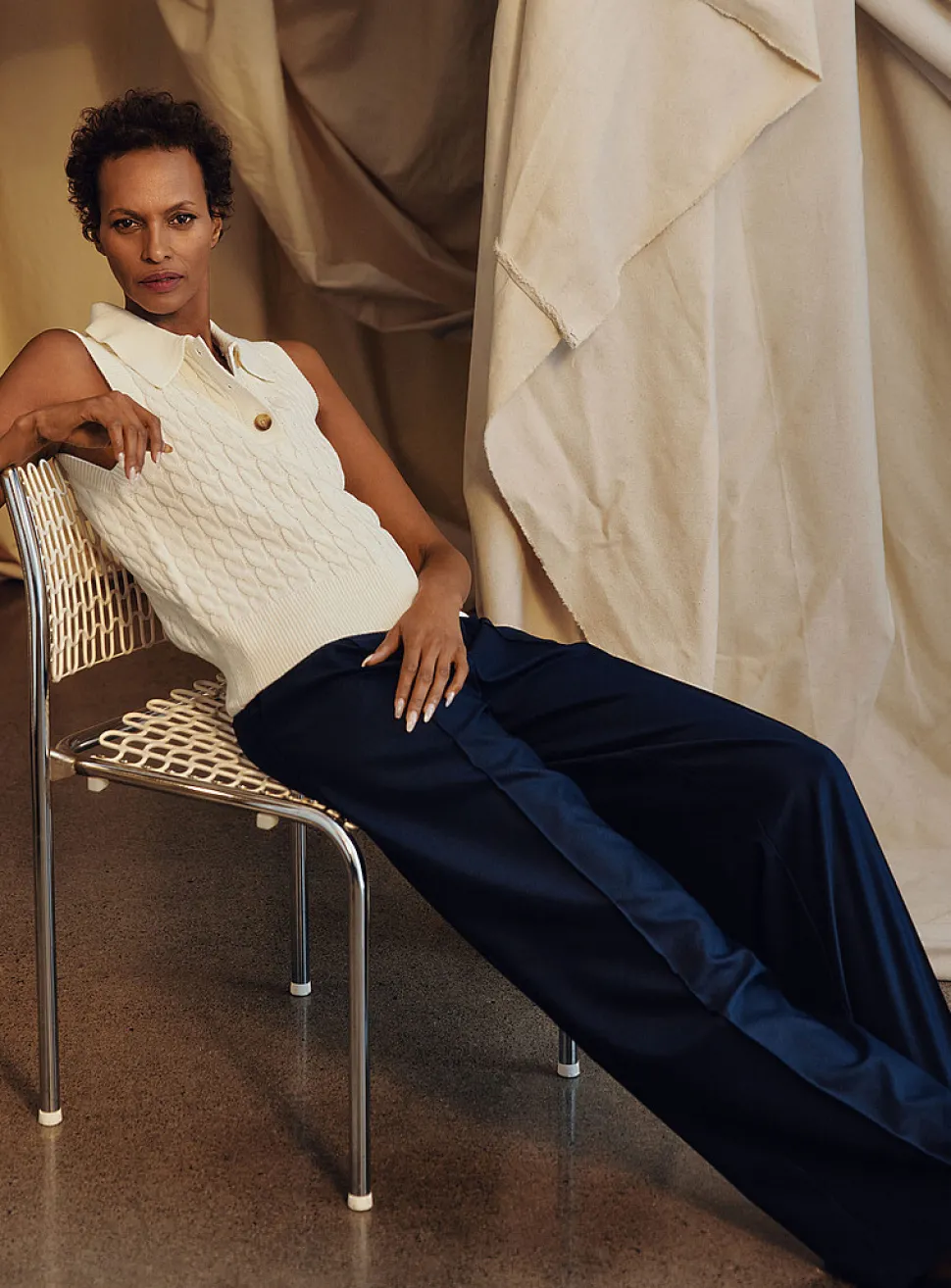 Moderne belted pintuck seam pant