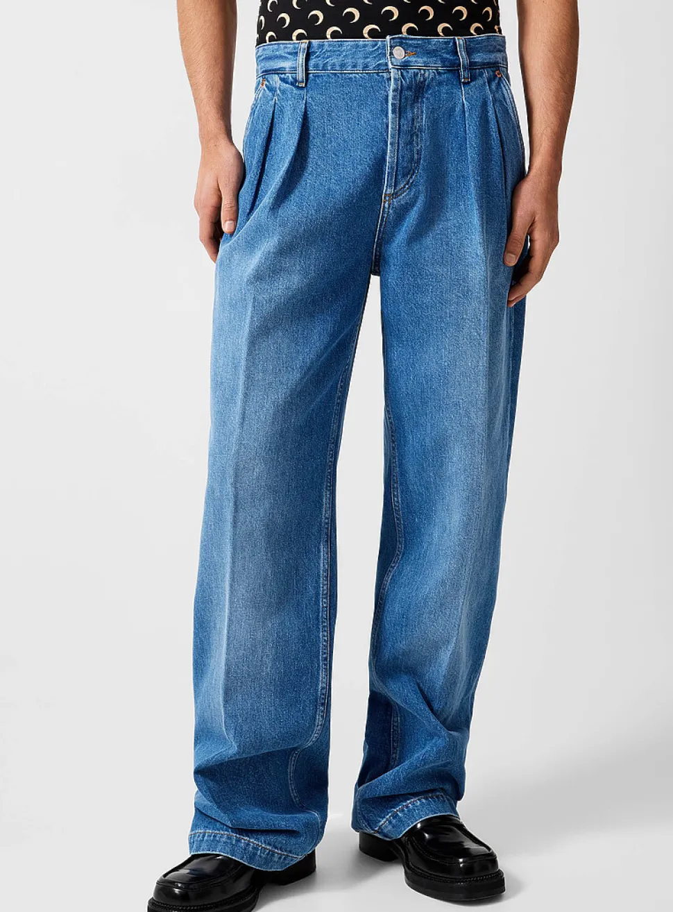 Moon Laser pleated straight jeans