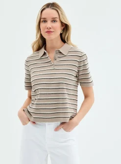 Moss-stitch striped knit cardigan
