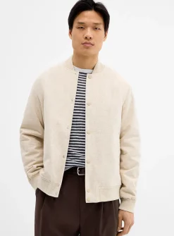 Natural heathered weft bomber jacket