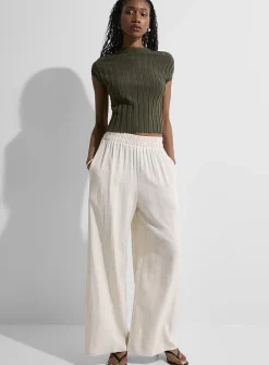 Natural linen wide-leg pant