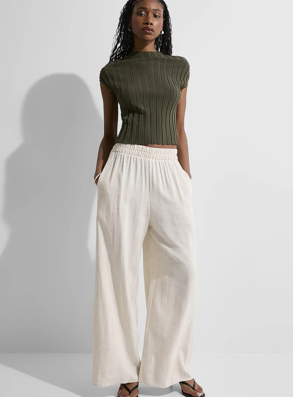 Natural linen wide-leg pant