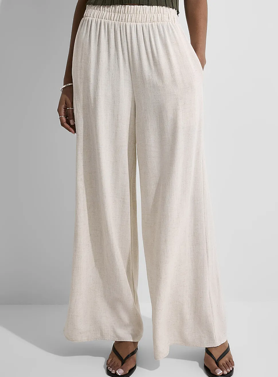 Natural linen wide-leg pant