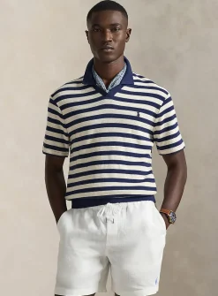 Nautical striped Johnny-collar polo