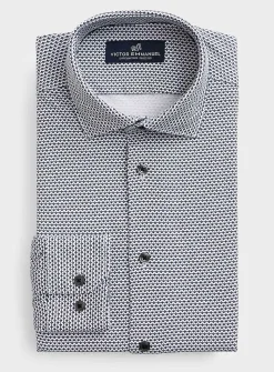 Navy geo herringbone stretch shirt