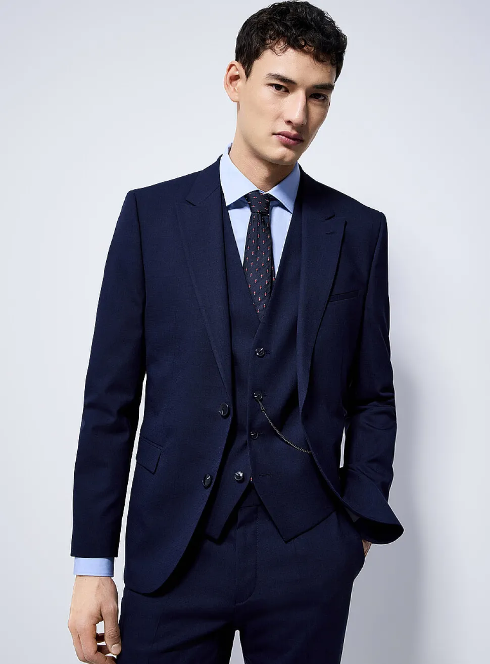 Navy 3-piece piqué suit
