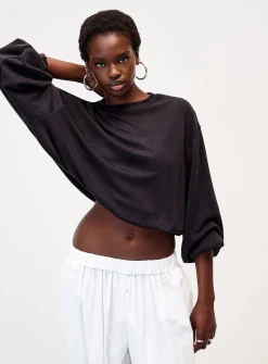 Neoprene effect puff sweatshirt
