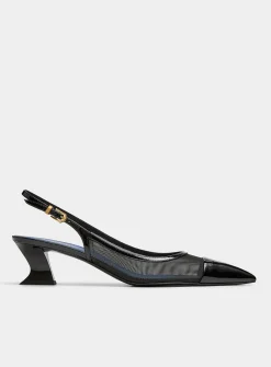 Nocturne mesh and polished leather pumps