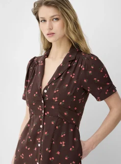 Notch collar belted midi dress