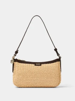 Numah suede and faux-straw shoulder bag