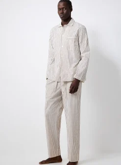 Oatmeal and chocolate striped poplin shirt