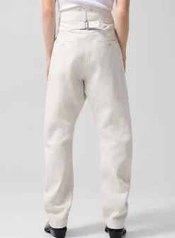 Oatmeal back buckle barrel-leg twill pant