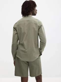 Officer collar organic cotton and linen shirt