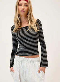 Open-back striped T-shirt