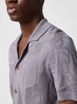 Openwork knit cabana shirt