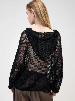Openwork knit hoodie