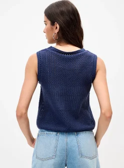 Openwork knit open sweater vest