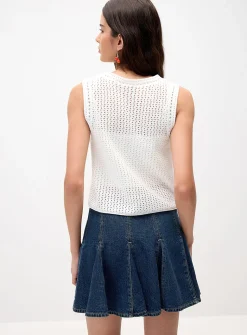 Openwork knit open sweater vest