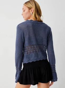 Openwork knit tie-up cropped cardigan