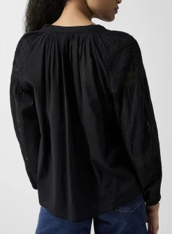 Openwork lace black blouse