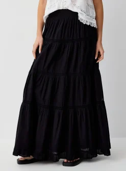 Openwork strips maxi tiered skirt