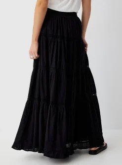 Openwork strips maxi tiered skirt