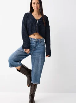 Openwork tie-up cardigan