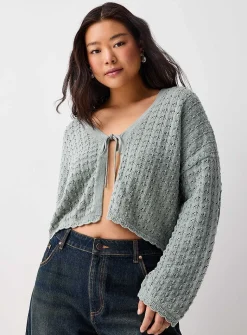 Openwork tie-up cardigan