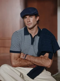 Openwork two-tone stripe polo