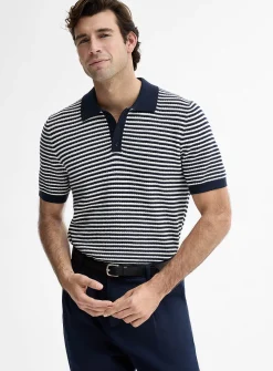 Openwork two-tone stripe polo