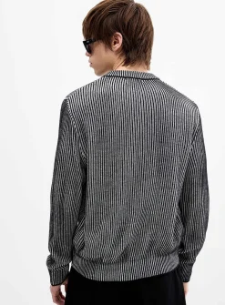 Optical ribbed-knit zipped cardigan