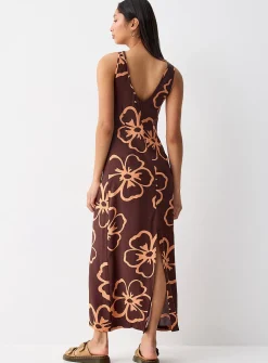 Orange hibiscus maxi dress