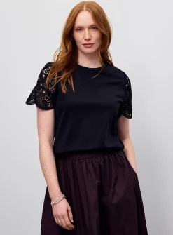 Organic cotton crocheted sleeve T-shirt