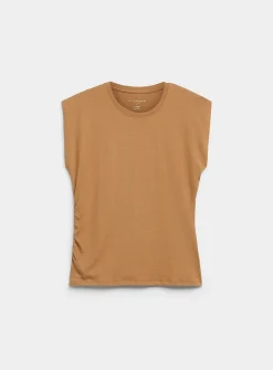Organic cotton gathered waist cap-sleeve T-shirt