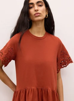 Organic cotton jersey and broderie anglaise minidress