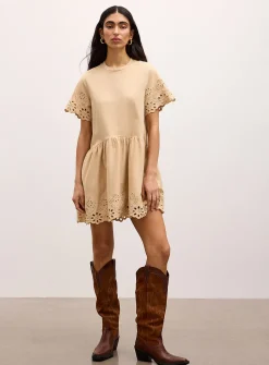 Organic cotton jersey and broderie anglaise minidress