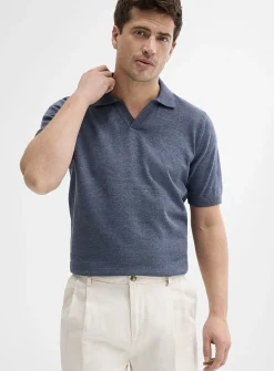 Organic cotton knit Johnny collar polo