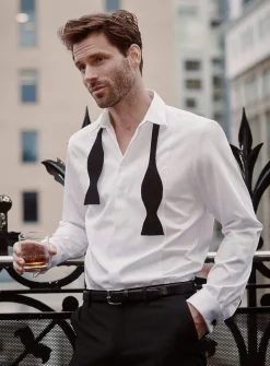 Origami-collar tuxedo shirt