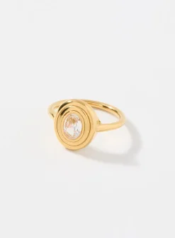 Oval stone grooved ring