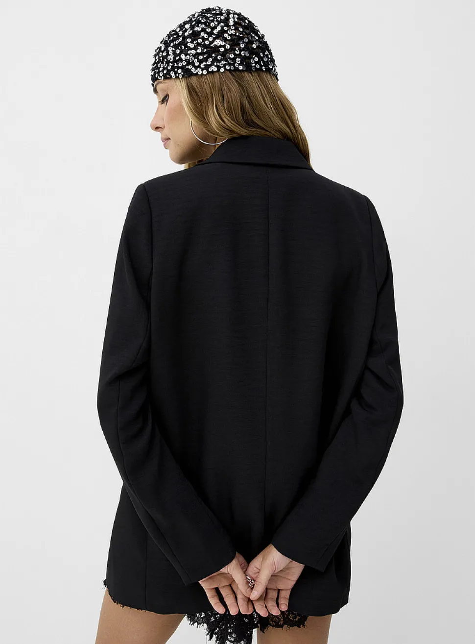 Oversized single-button piqué blazer
