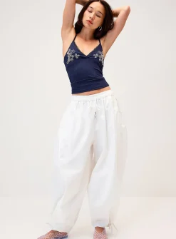 Oversized twill barrel-leg pant
