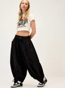 Oversized twill barrel-leg pant