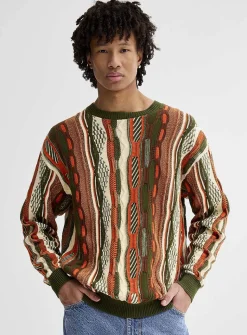 Oversized mixed-knit sweater