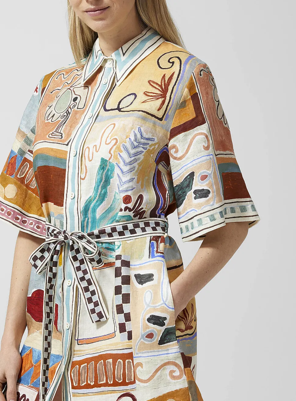 Painted shapes pure linen shirtdress