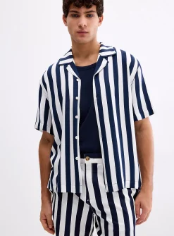 Parasol-stripe camp shirt
